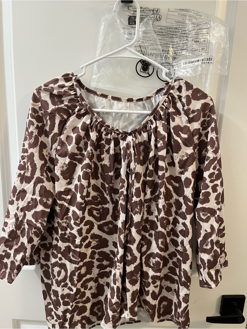 Brown Animal Print Peasant Blouse - Women